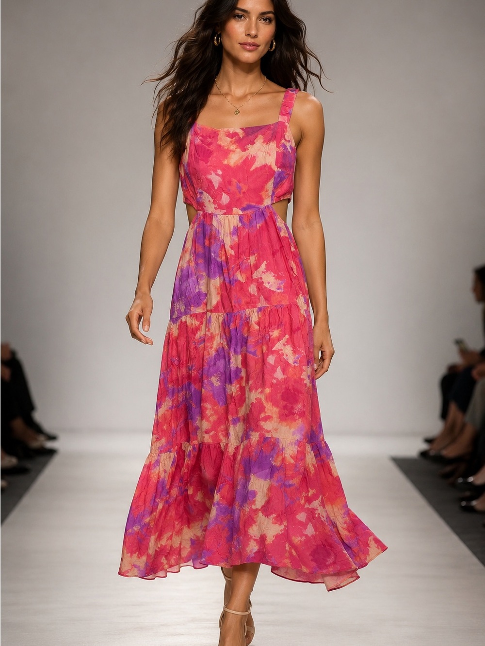 SO Pink Purple Floral Cutout Midi Dress Size L